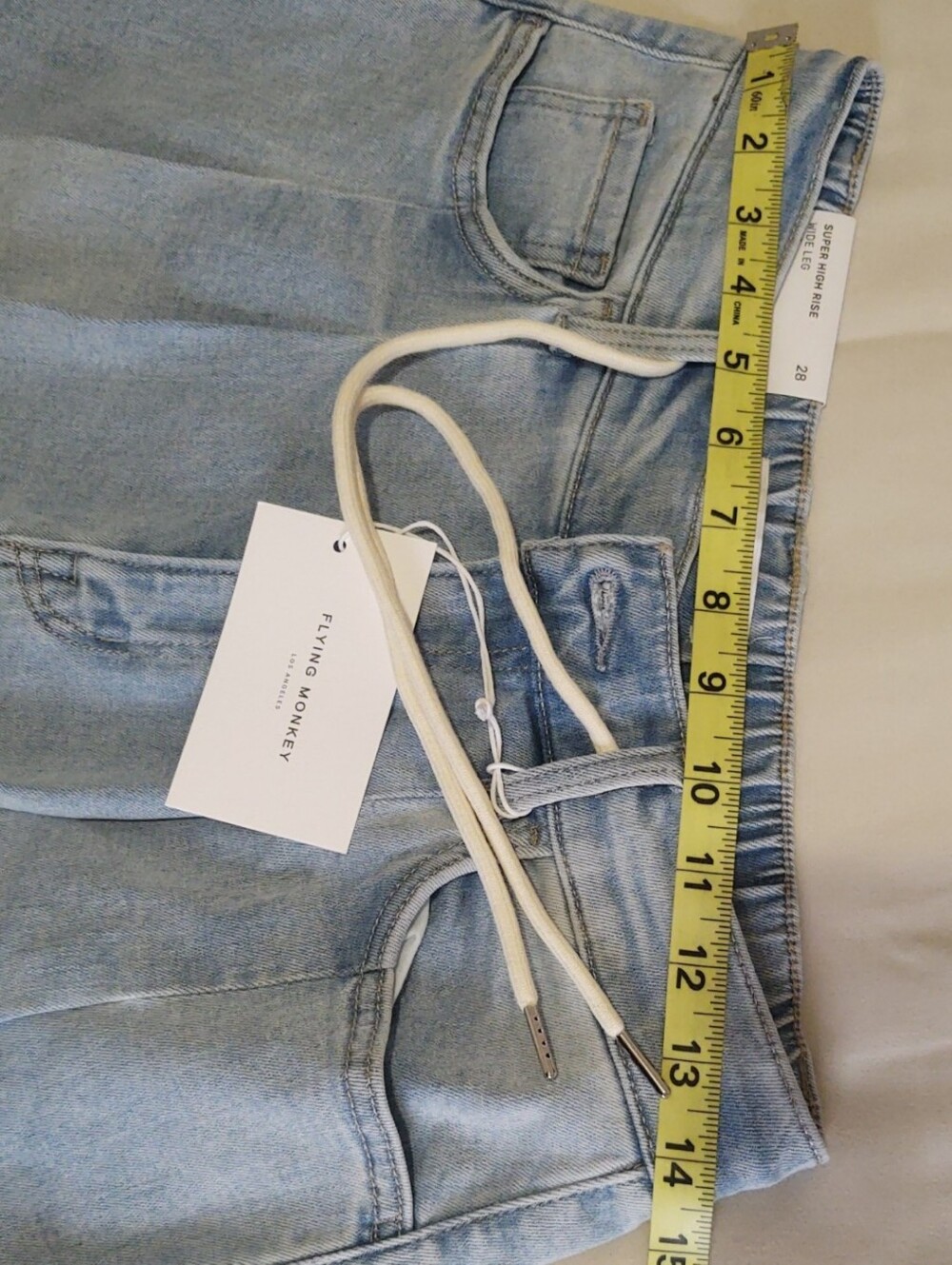 Flying Monkey Light Wash Wide Leg Jeans with Drawstring Size 28 - Picture 8 of 10